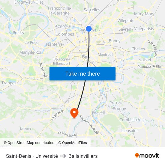 Saint-Denis - Université to Ballainvilliers map
