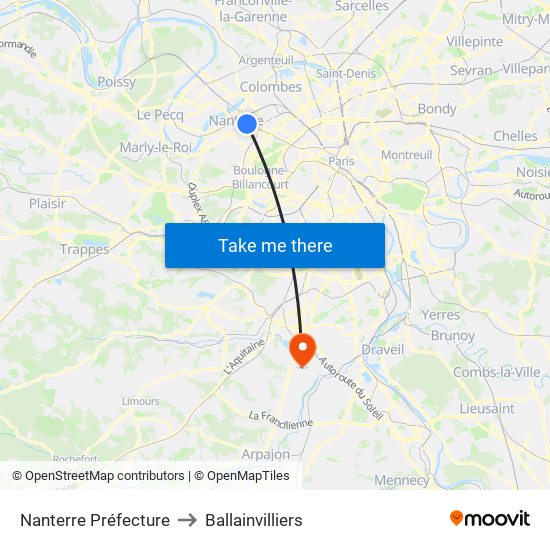 Nanterre Préfecture to Ballainvilliers map