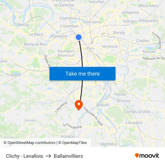 Clichy - Levallois to Ballainvilliers map