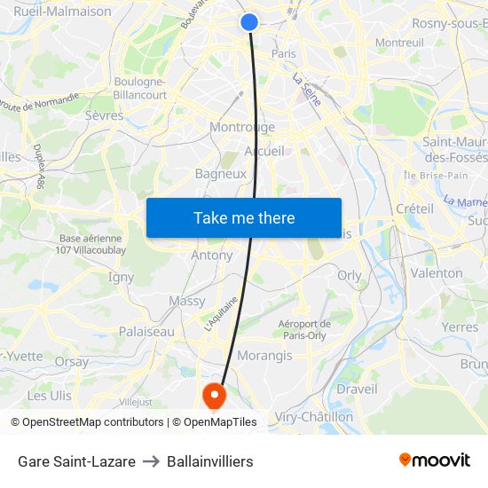 Gare Saint-Lazare to Ballainvilliers map