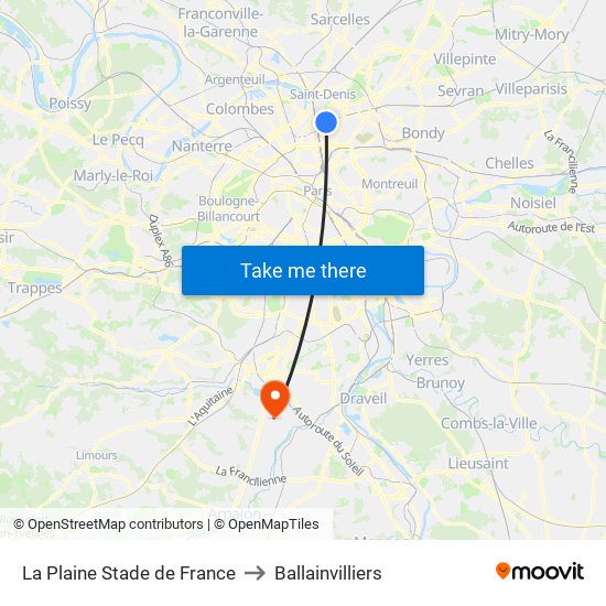 La Plaine Stade de France to Ballainvilliers map