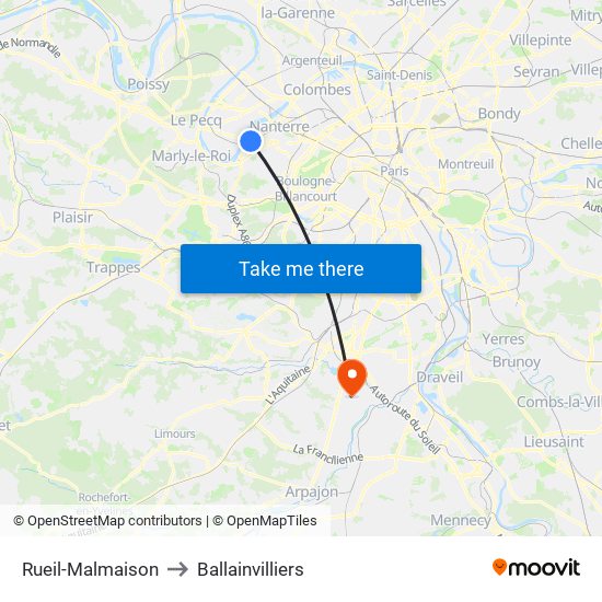 Rueil-Malmaison to Ballainvilliers map