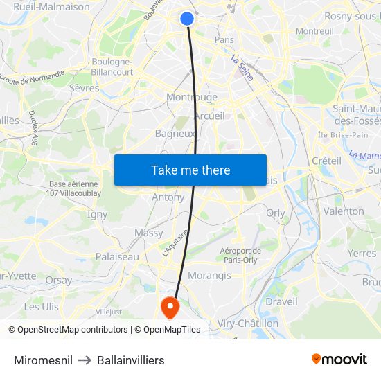 Miromesnil to Ballainvilliers map