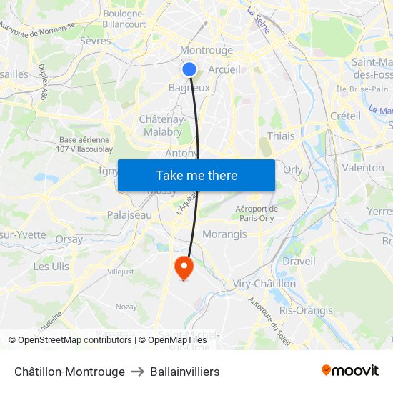 Châtillon-Montrouge to Ballainvilliers map