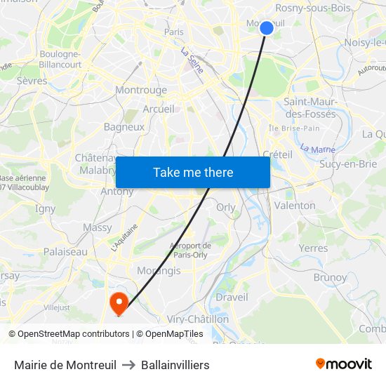Mairie de Montreuil to Ballainvilliers map