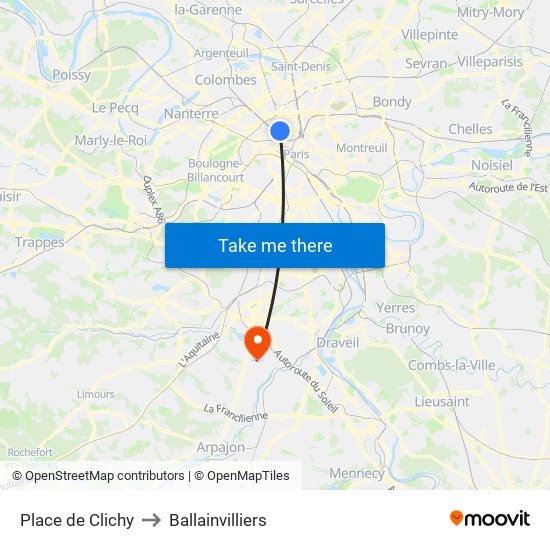 Place de Clichy to Ballainvilliers map