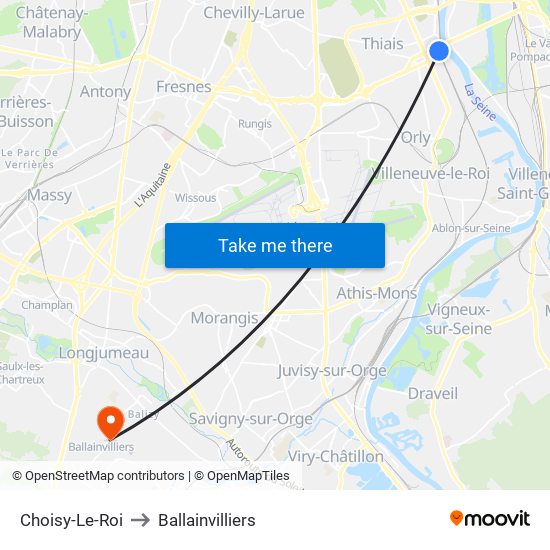 Choisy-Le-Roi to Ballainvilliers map
