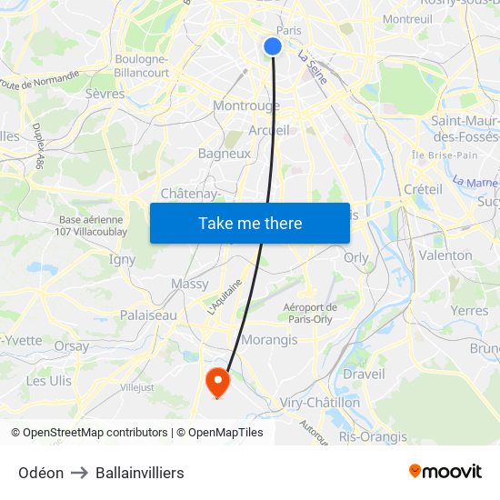 Odéon to Ballainvilliers map