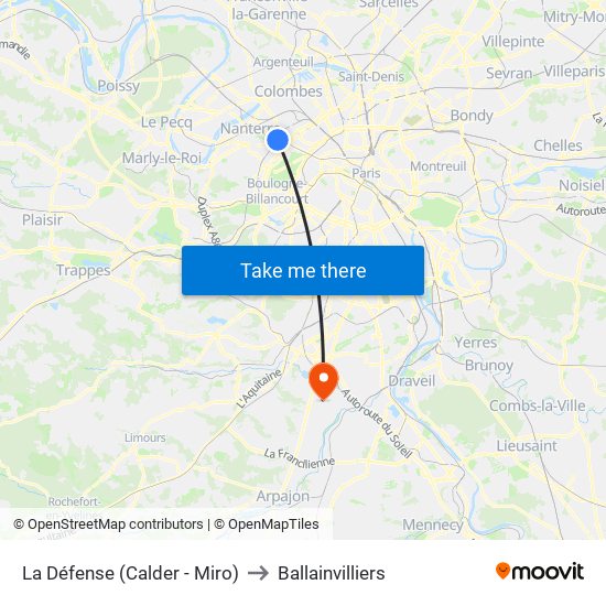 La Défense (Calder - Miro) to Ballainvilliers map