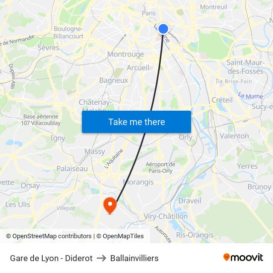Gare de Lyon - Diderot to Ballainvilliers map