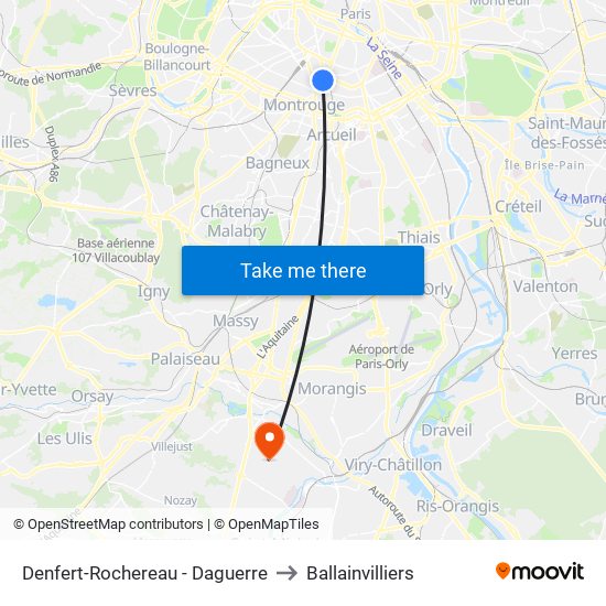 Denfert-Rochereau - Daguerre to Ballainvilliers map