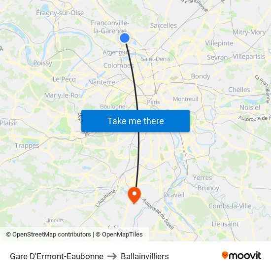 Gare D'Ermont-Eaubonne to Ballainvilliers map