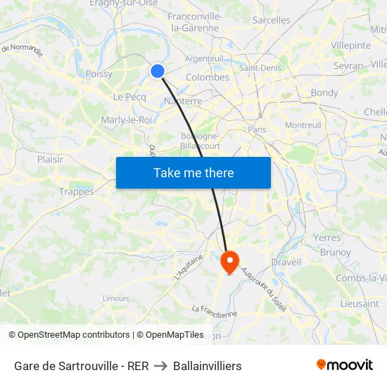 Gare de Sartrouville - RER to Ballainvilliers map