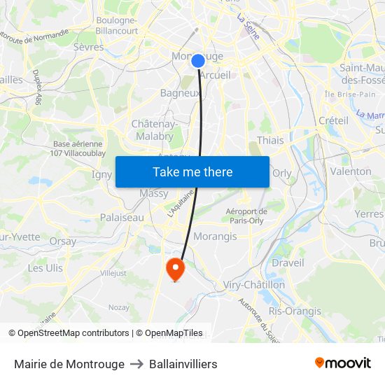 Mairie de Montrouge to Ballainvilliers map