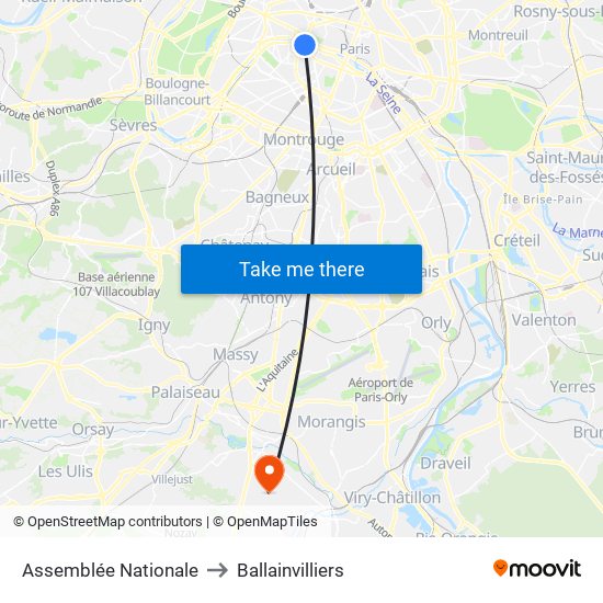 Assemblée Nationale to Ballainvilliers map