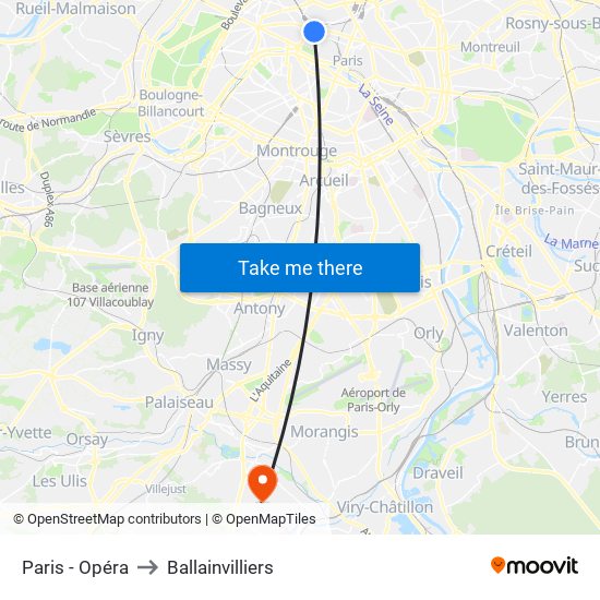Paris - Opéra to Ballainvilliers map