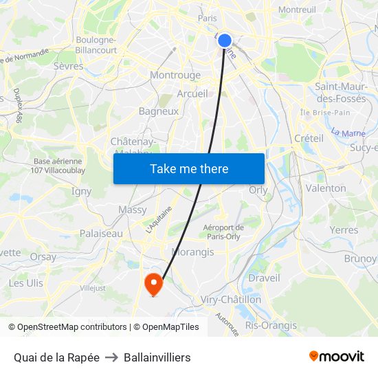 Quai de la Rapée to Ballainvilliers map