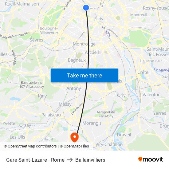 Gare Saint-Lazare - Rome to Ballainvilliers map