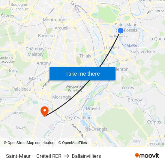 Saint-Maur – Créteil RER to Ballainvilliers map