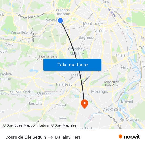 Cours de L'Ile Seguin to Ballainvilliers map