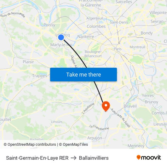 Saint-Germain-En-Laye RER to Ballainvilliers map