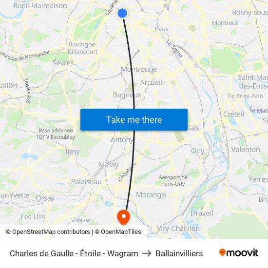 Charles de Gaulle - Étoile - Wagram to Ballainvilliers map