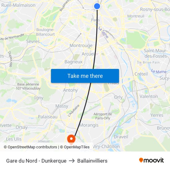 Gare du Nord - Dunkerque to Ballainvilliers map