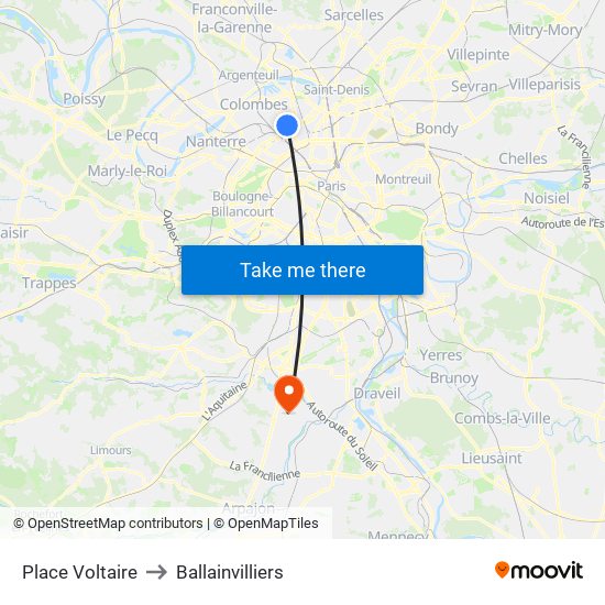 Place Voltaire to Ballainvilliers map