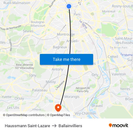 Haussmann Saint-Lazare to Ballainvilliers map