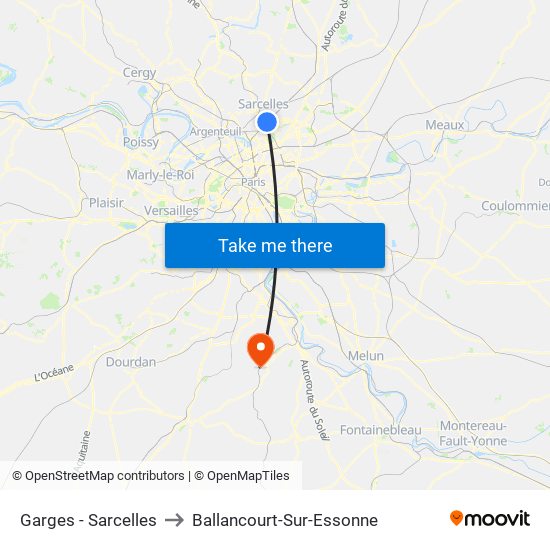 Garges - Sarcelles to Ballancourt-Sur-Essonne map