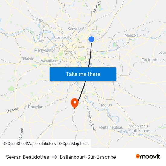 Sevran Beaudottes to Ballancourt-Sur-Essonne map