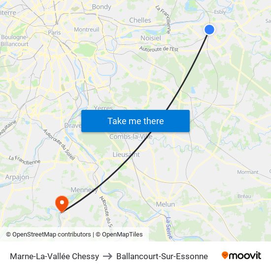 Marne-La-Vallée Chessy to Ballancourt-Sur-Essonne map
