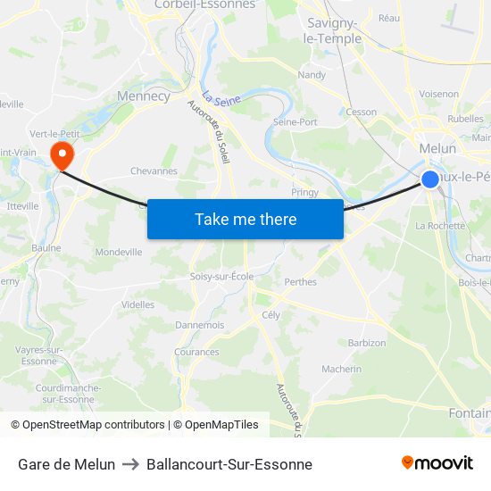 Gare de Melun to Ballancourt-Sur-Essonne map