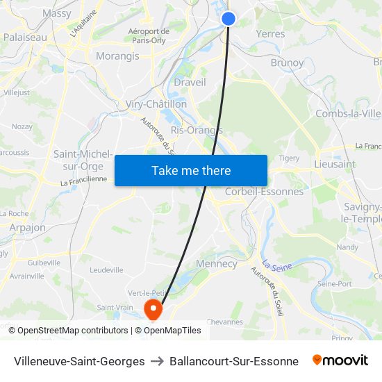 Villeneuve-Saint-Georges to Ballancourt-Sur-Essonne map