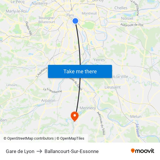Gare de Lyon to Ballancourt-Sur-Essonne map