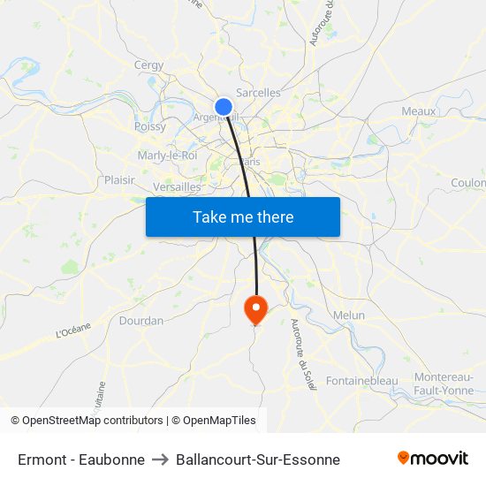 Ermont - Eaubonne to Ballancourt-Sur-Essonne map