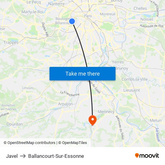 Javel to Ballancourt-Sur-Essonne map