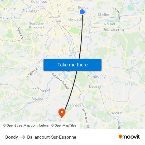 Bondy to Ballancourt-Sur-Essonne map