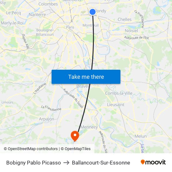 Bobigny Pablo Picasso to Ballancourt-Sur-Essonne map