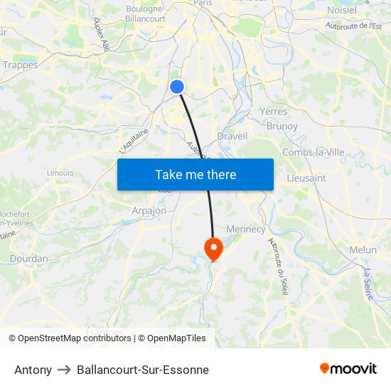 Antony to Ballancourt-Sur-Essonne map
