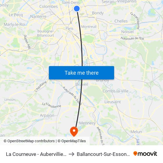 La Courneuve - Aubervilliers to Ballancourt-Sur-Essonne map