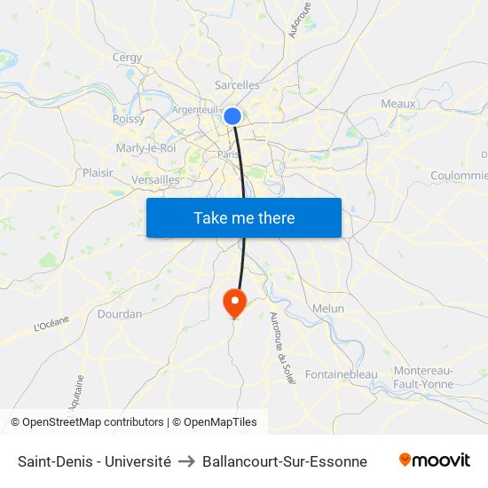 Saint-Denis - Université to Ballancourt-Sur-Essonne map