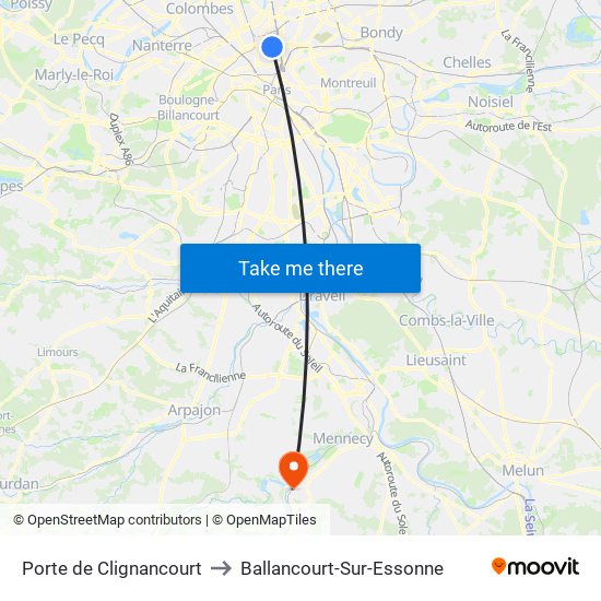 Porte de Clignancourt to Ballancourt-Sur-Essonne map
