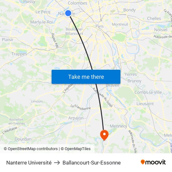 Nanterre Université to Ballancourt-Sur-Essonne map
