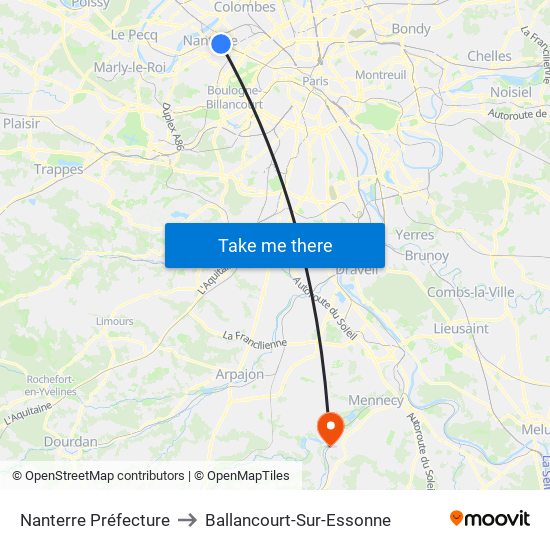 Nanterre Préfecture to Ballancourt-Sur-Essonne map