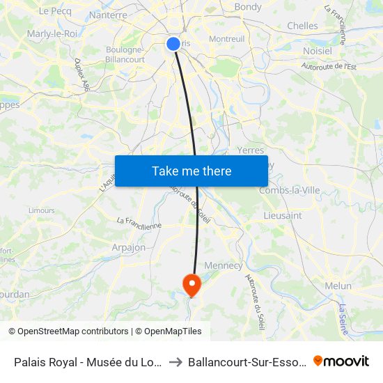 Palais Royal - Musée du Louvre to Ballancourt-Sur-Essonne map