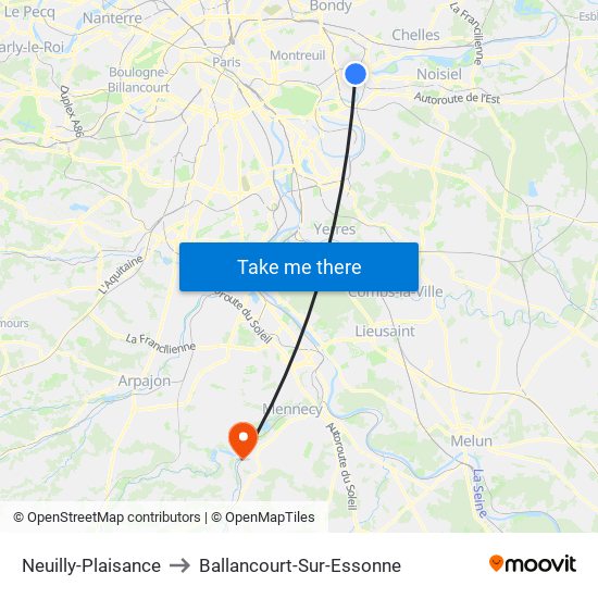 Neuilly-Plaisance to Ballancourt-Sur-Essonne map