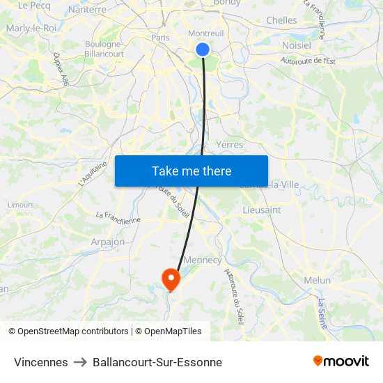 Vincennes to Ballancourt-Sur-Essonne map