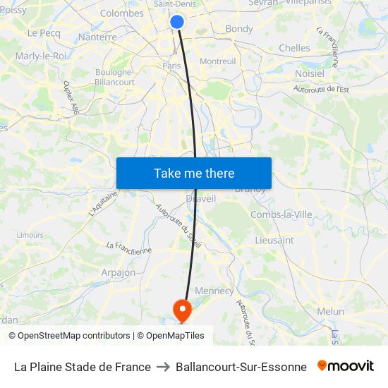 La Plaine Stade de France to Ballancourt-Sur-Essonne map