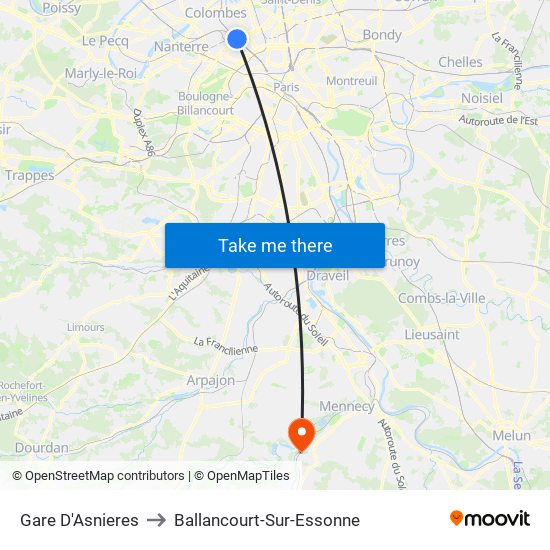 Gare D'Asnieres to Ballancourt-Sur-Essonne map